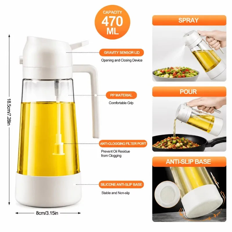 Olive Oil Sprayer Dispenser 2-in-1 Glass Bottle 15.89oz
