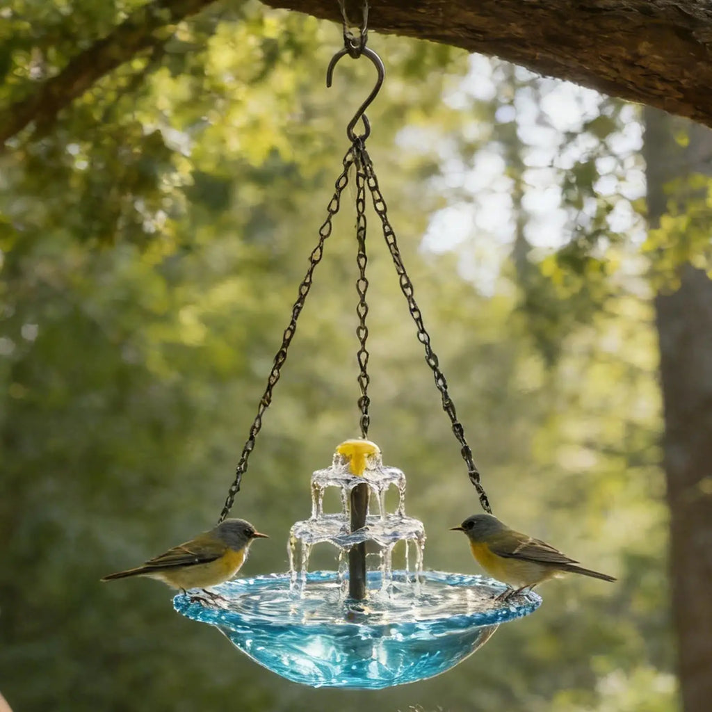 Solar Bird Bath with Fountain – Hanging Glass Bowl Garden Decor