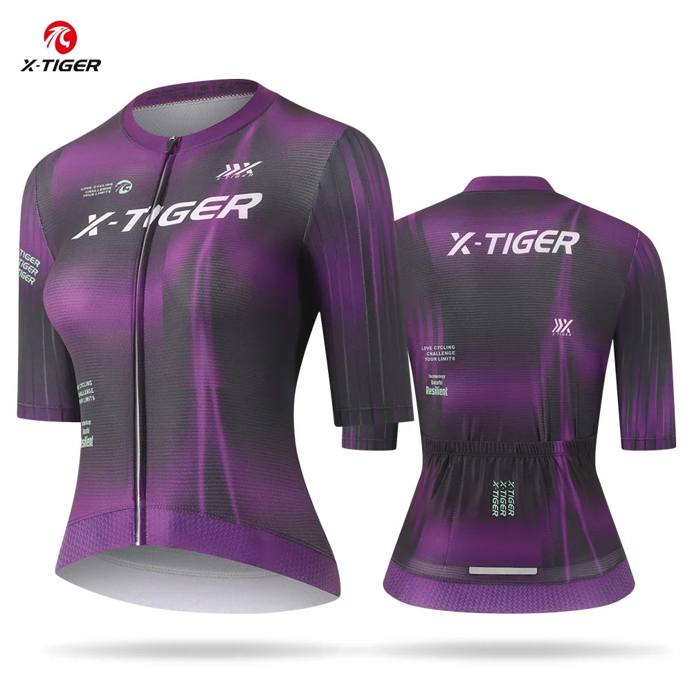 X-TIGER Women's Short Sleeve Cycling Jersey | Full Zip MTB Top