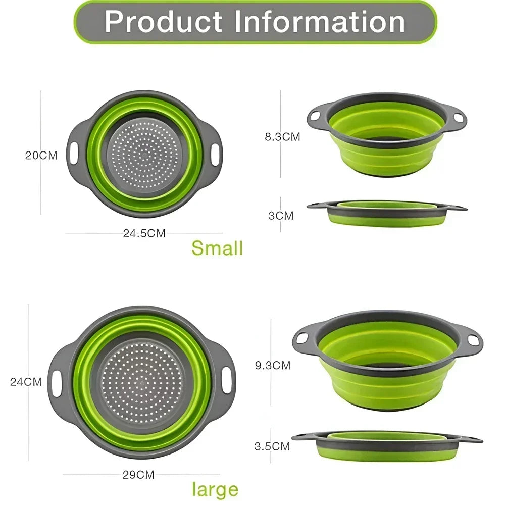 2PCS Foldable Colander Strainer Basket – Fruit, Veg & Pasta