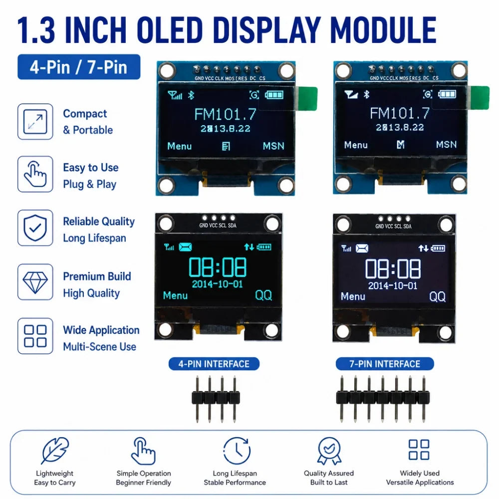 1.3" OLED Display Module 128×64 SSH1106 I²C SPI 3.3–5V
