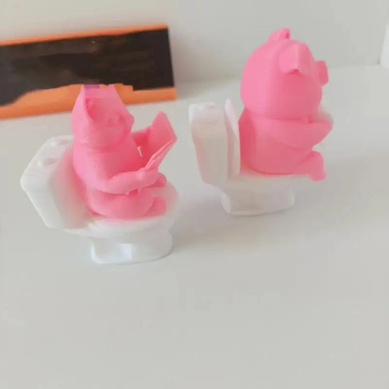 3D Printed Cartoon Pig on Toilet Figurine | Cute Desk Decor