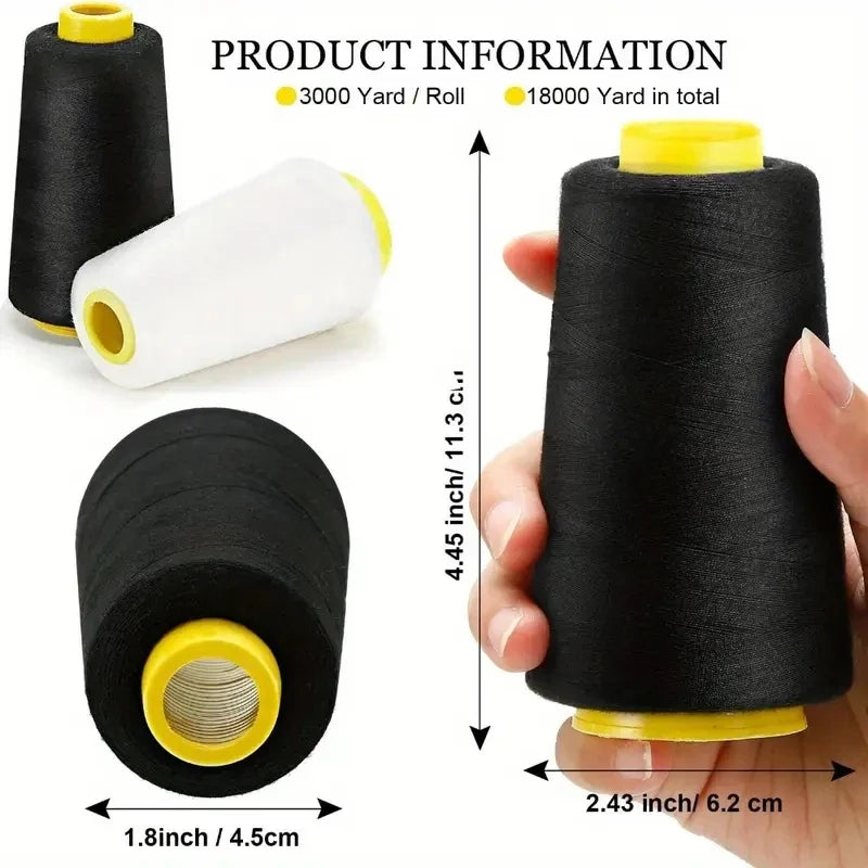 6-Pack Serger Thread Cones 3000 Yds – Black & White Overlock