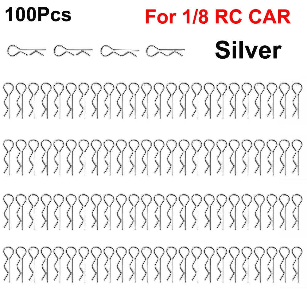 RC Body Clips Metal R-Type 1/8 & 1/10 Scale – 100-Pack