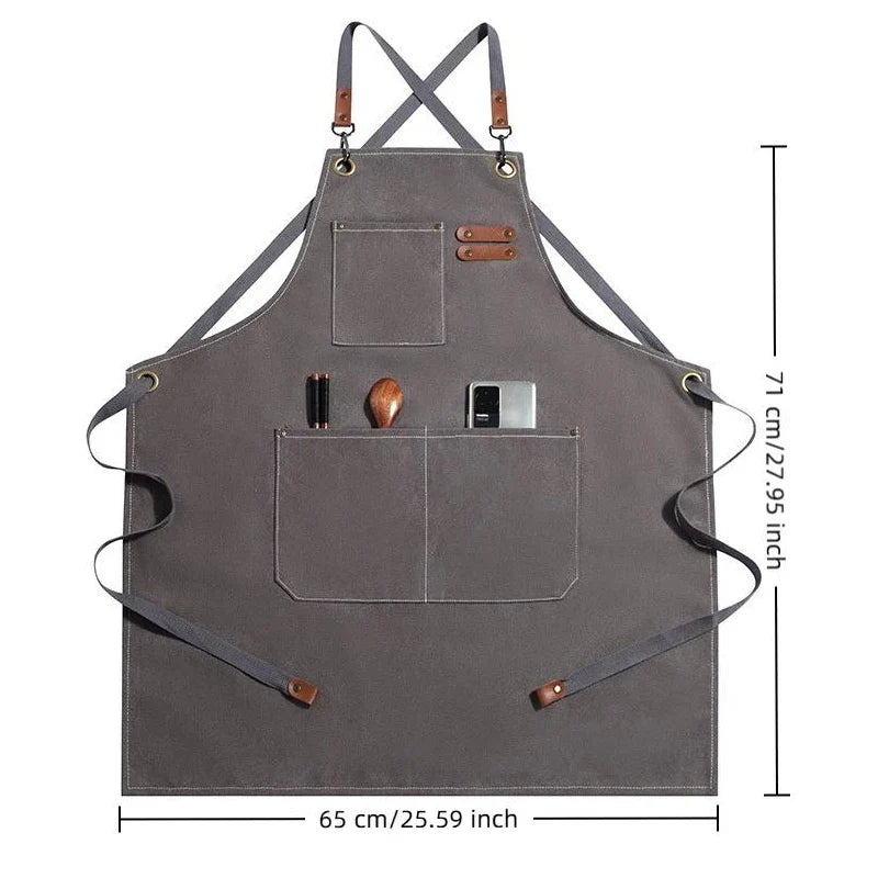 Canvas Apron with Tool Pockets – Oil-Proof Kitchen Apron