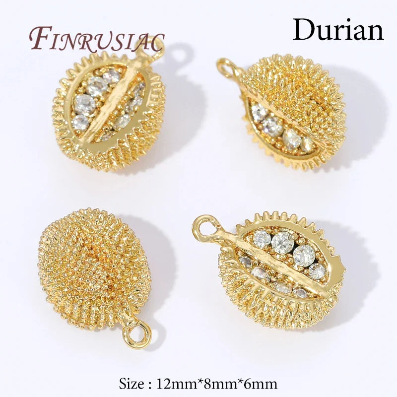 18K Gold Plated Mango & Strawberry Fruit Charms for DIY Jewelry