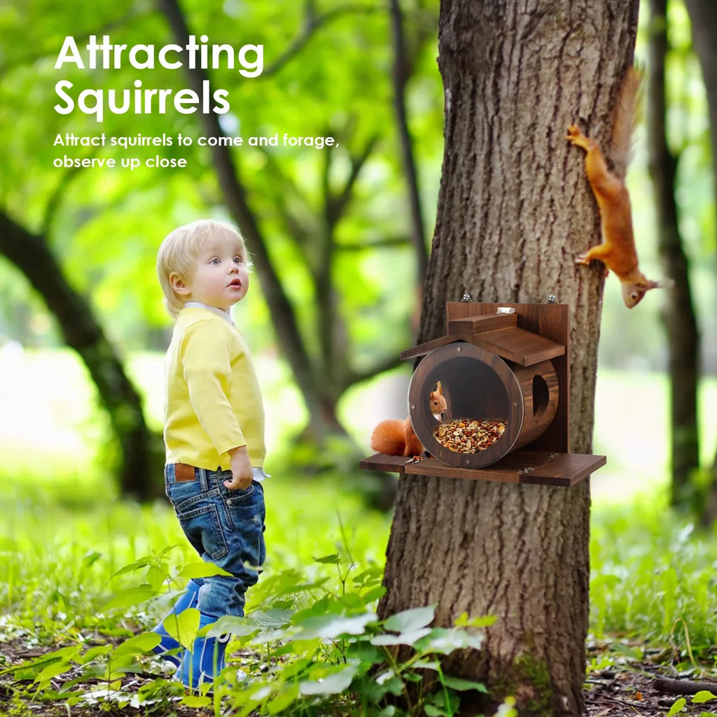 Wood Squirrel Feeder House – Wall Mounted Chipmunk Feeding Box