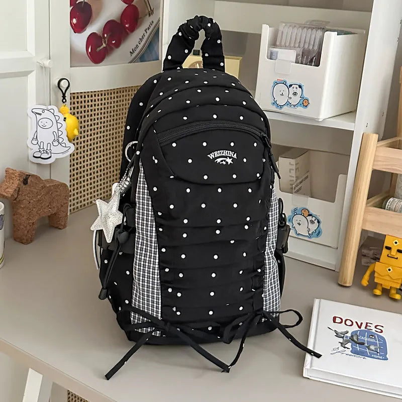 Nixie Polka Dot Backpack – Trendy Women's Canvas School Bag