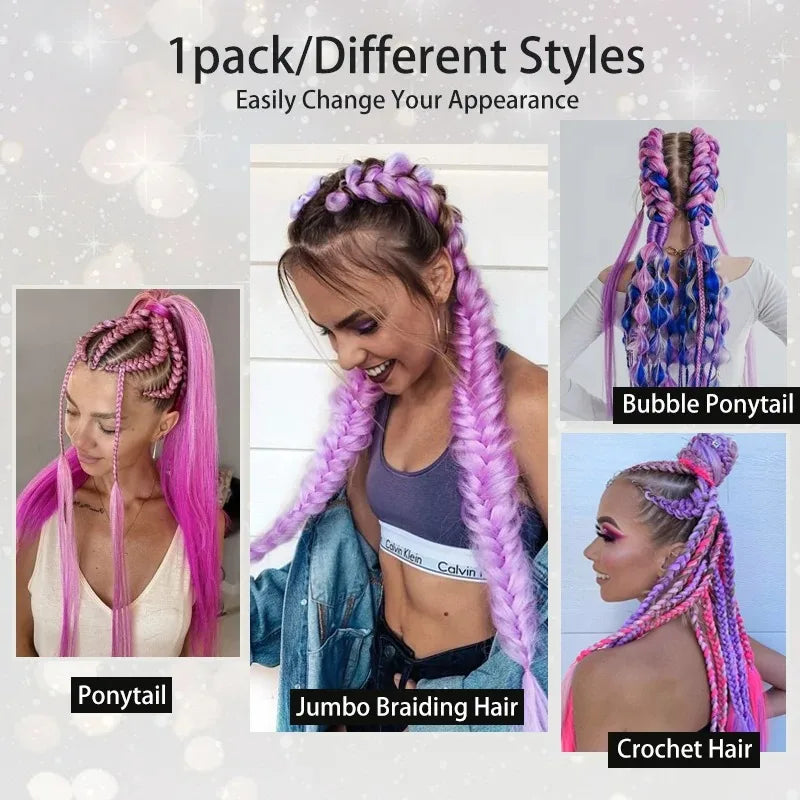 26" Synthetic Ponytail Extension Ombre Pink Purple Blue | Kanekalon