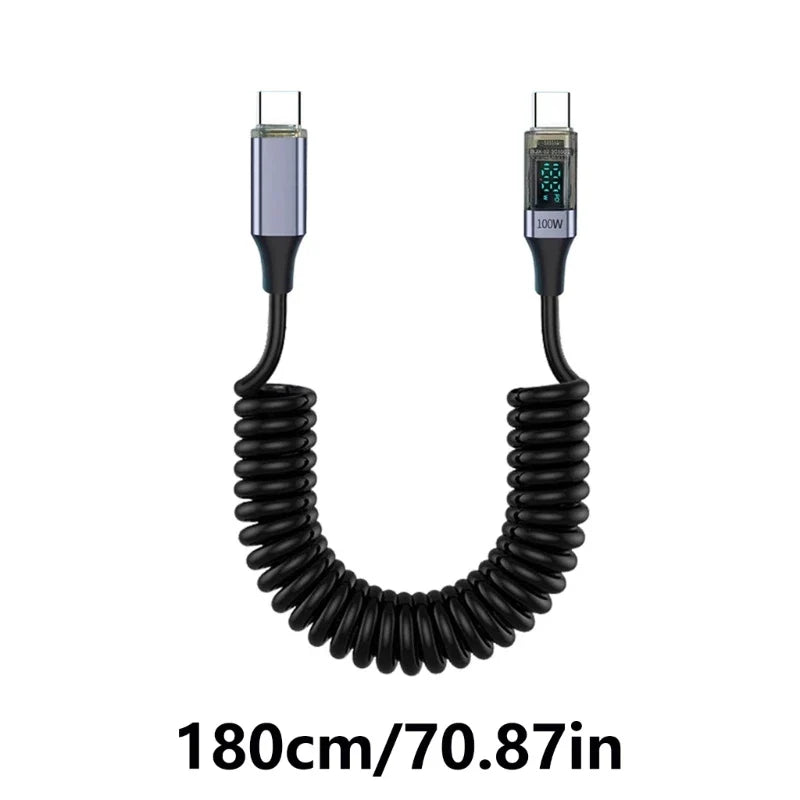 Retractable USB-C 100W PD Cable with Digital Display | 35–180cm