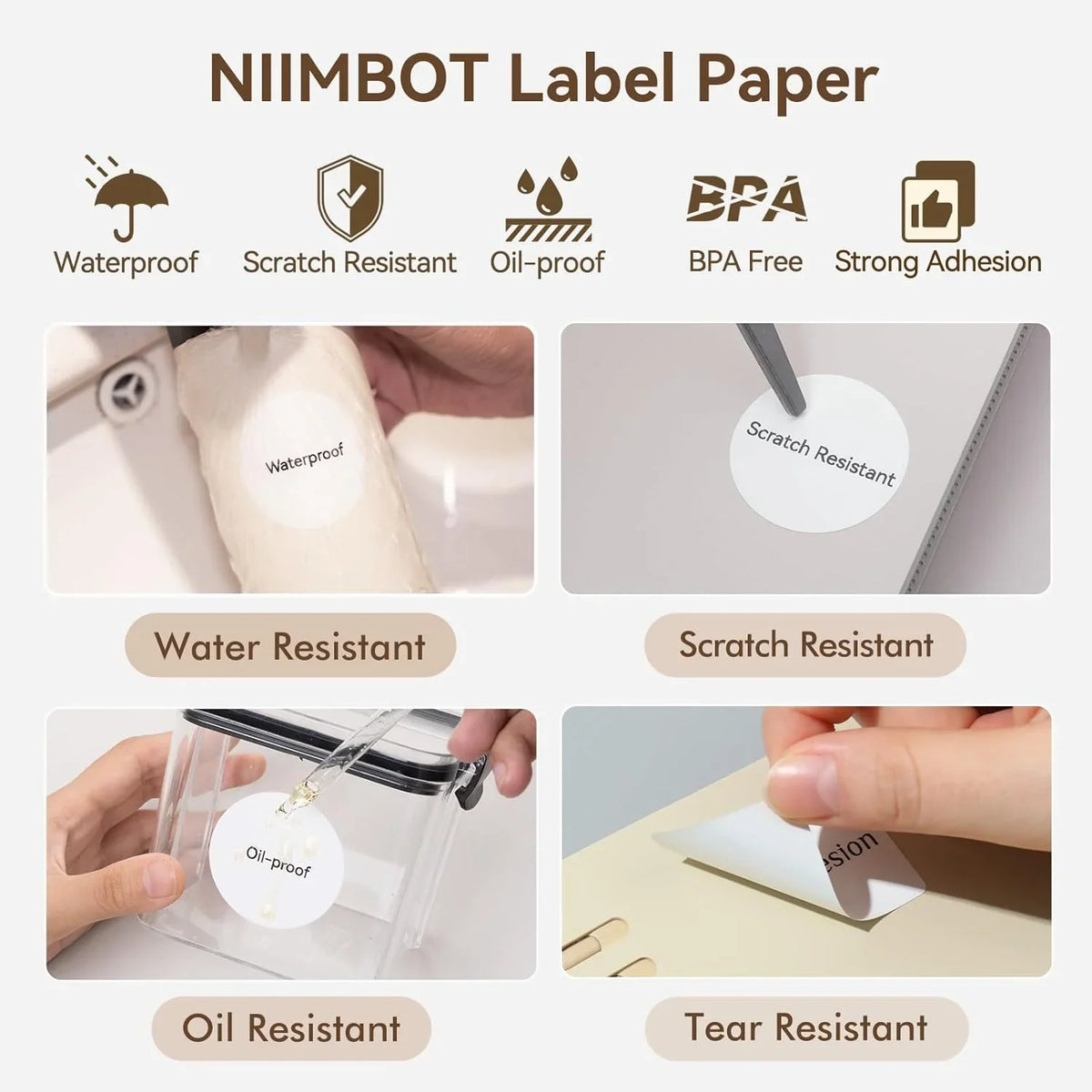 NiiMbot Thermal Label Rolls – Round White Waterproof Stickers