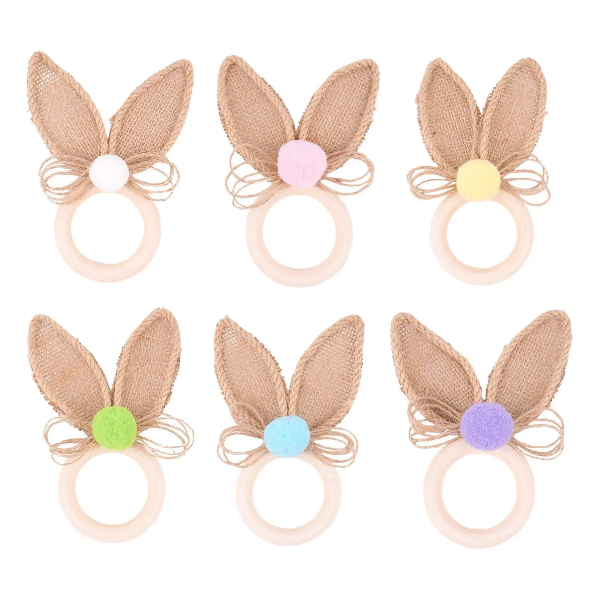 Wooden Easter Napkin Rings Set of 6 | Rabbit Ear Table Decor