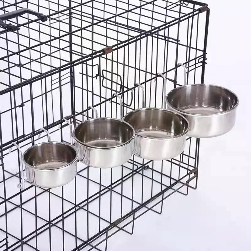 Stainless Steel Hanging Cage Pet Bowl – 5 Sizes | Dogs, Cats & Birds