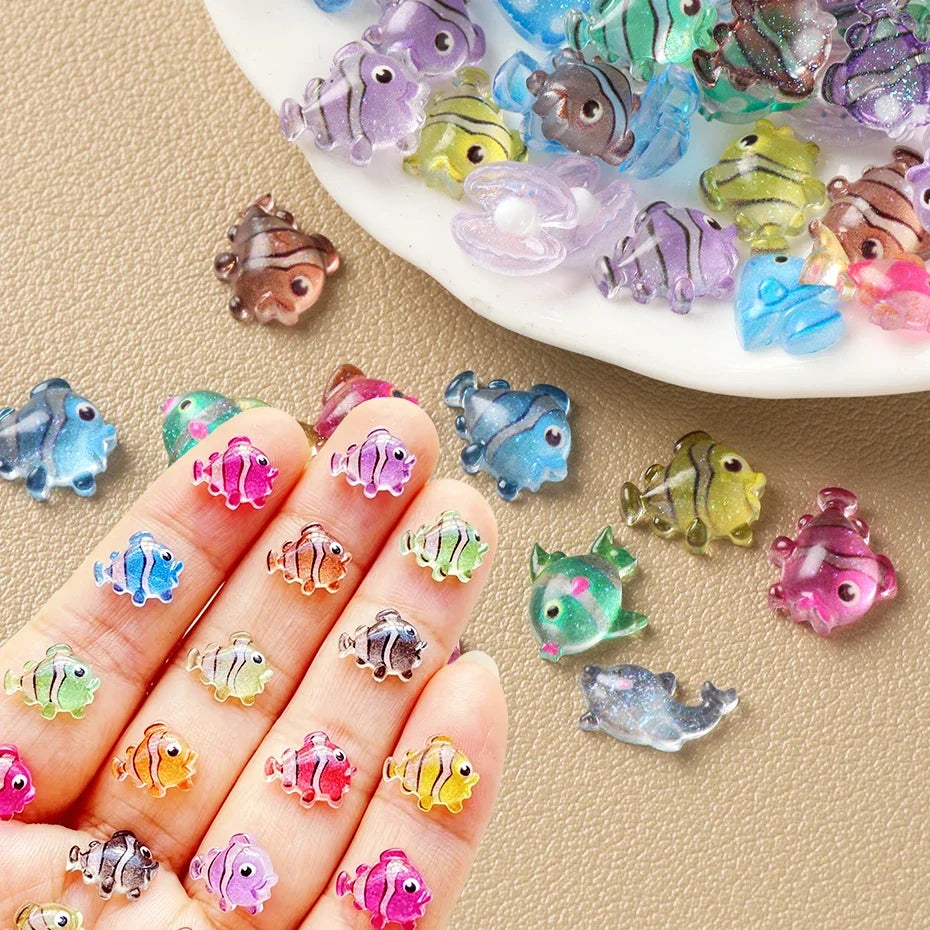 Resin Nail Art Charms – Fish, Shells & Dolphin Flat Back 30/100pcs