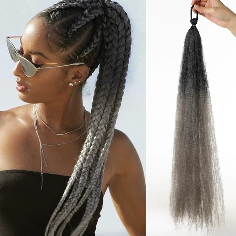 26" Synthetic Ponytail Extension Ombre Pink Purple Blue | Kanekalon
