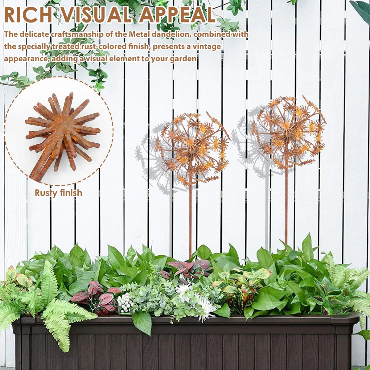 Rusty Metal Flower Garden Stakes – 2 Pcs Vintage Outdoor Décor