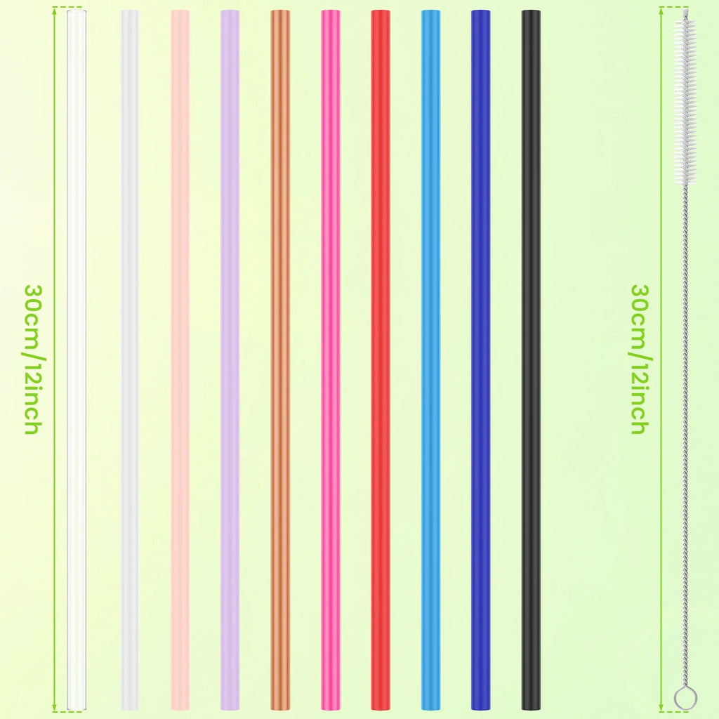 Reusable Plastic Drinking Straws 7-Piece Set with Cleaning Brush