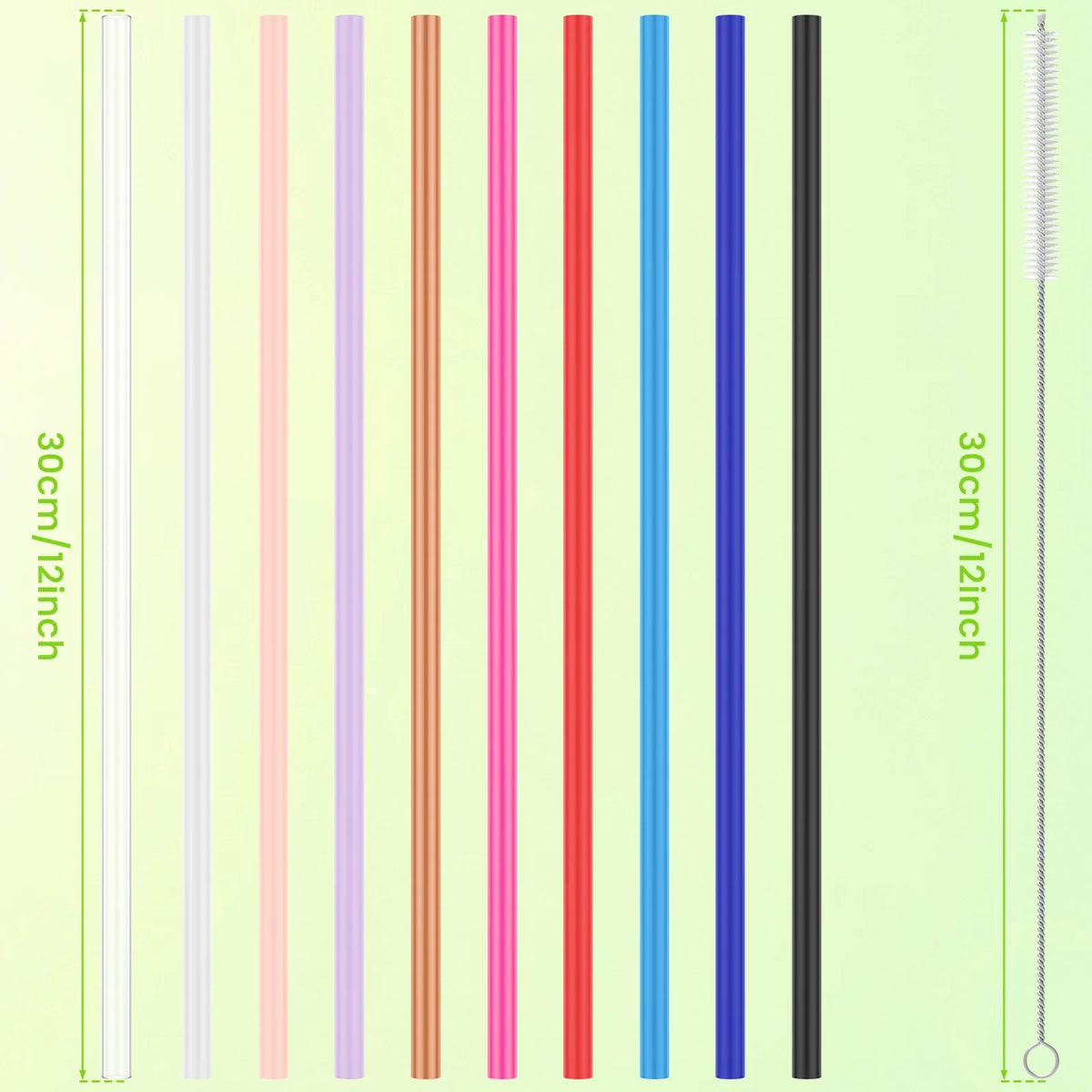 Reusable Plastic Drinking Straws 7-Piece Set with Cleaning Brush