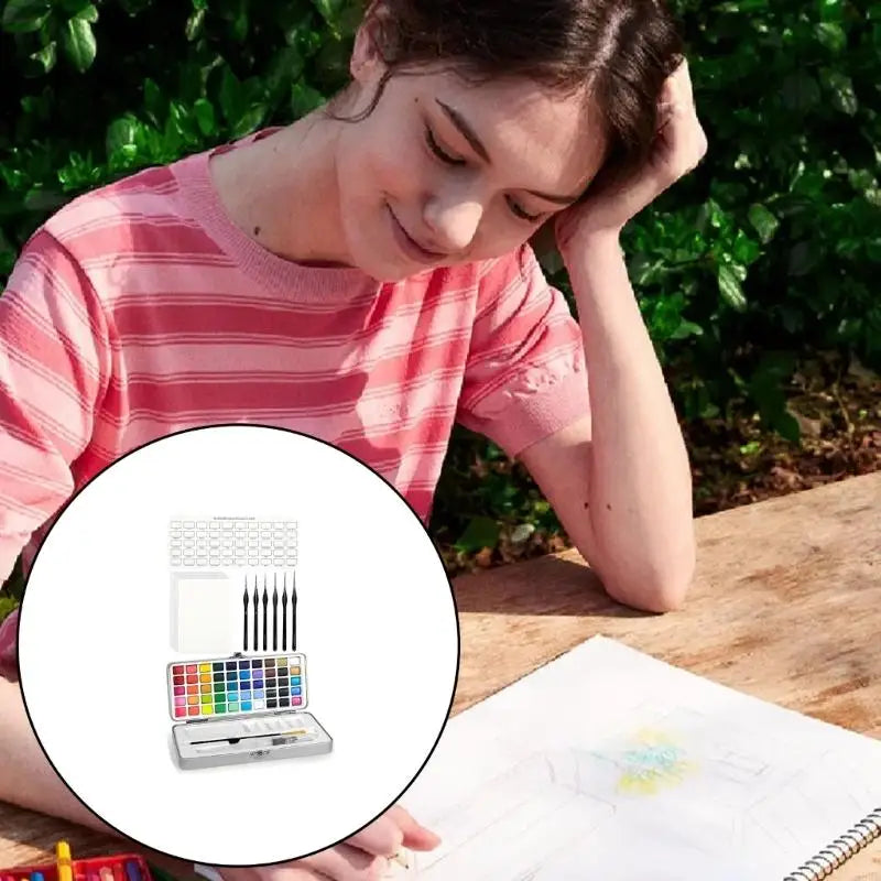 Watercolor Paint Set – 50 Colors, Brushes & Workbook for Travel