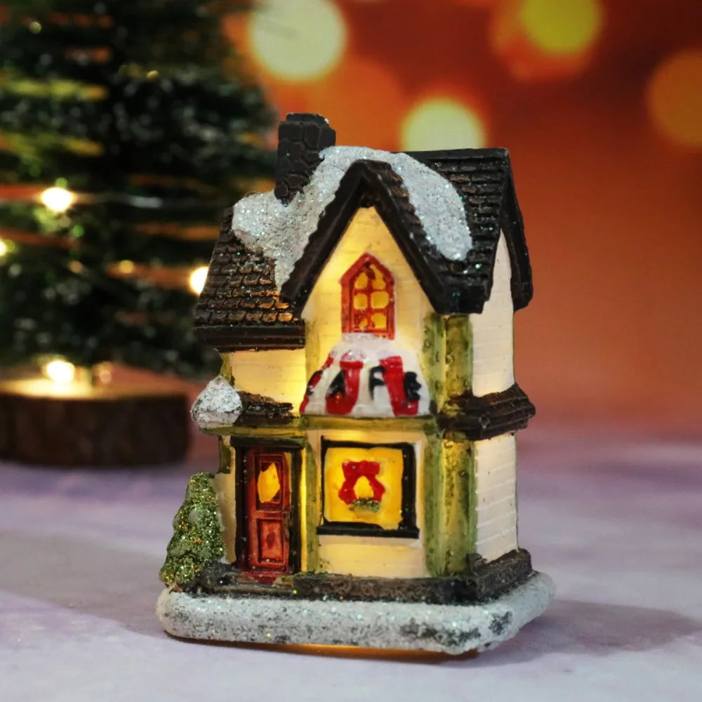 LED Miniature Christmas Village House Resin Ornament Decor