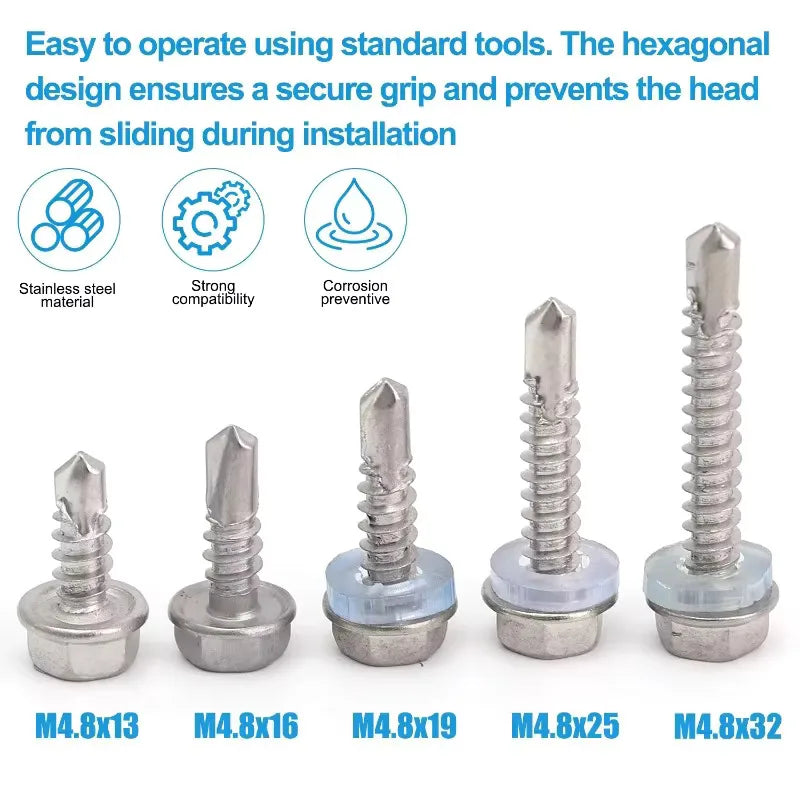 M4.2 Self-Tapping Sheet Metal Screws 410 Stainless Hex Head