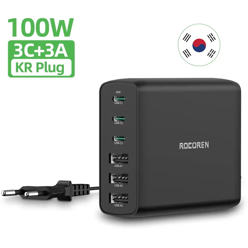 Rocoren 100W GaN Charger USB-C PD Fast Charging Station