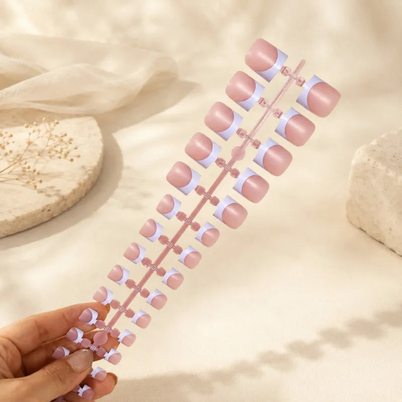 30Pcs Nude Pink French Press-On Toe Nails – False Nail Set