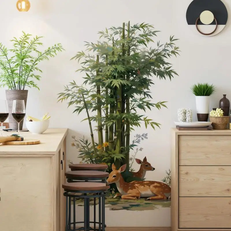 Tropical Bamboo & Deer PVC Wall Decals – Peel & Stick Stickers