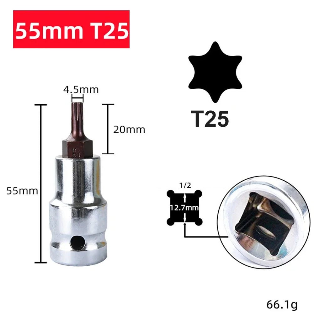 Torx Bit Socket T20–T70 | 1/2" Drive Alloy Steel | DAZZLEEX