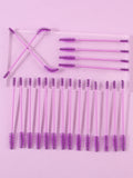 20-Piece Double-Headed Mascara & Eyebrow Brush Set – Purple