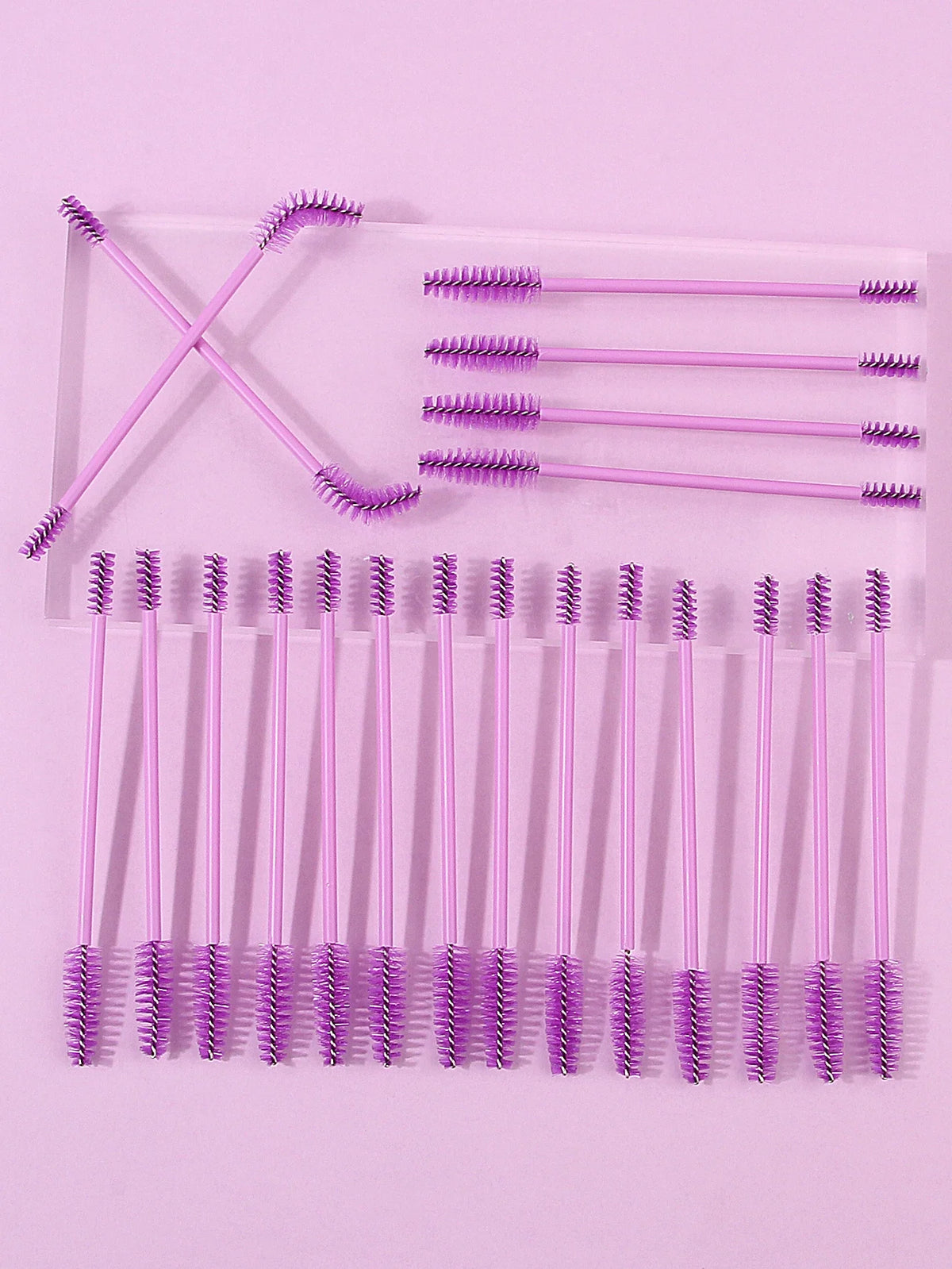20-Piece Double-Headed Mascara & Eyebrow Brush Set – Purple