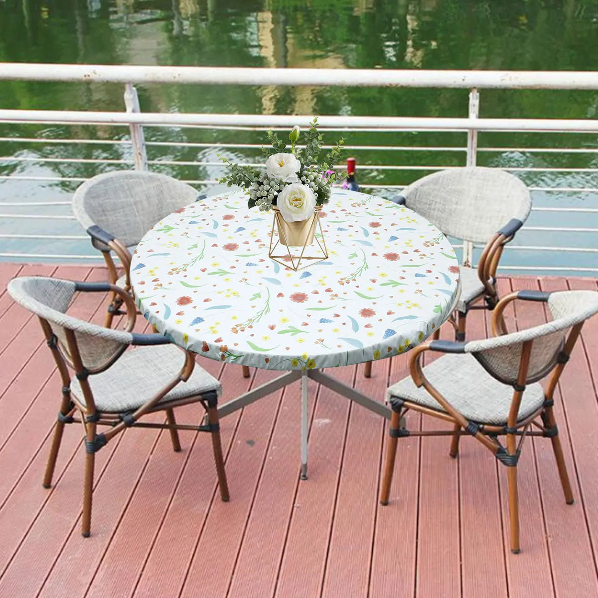 Round Vinyl Fitted Tablecloth – Elastic Edge, Waterproof 35"–55"