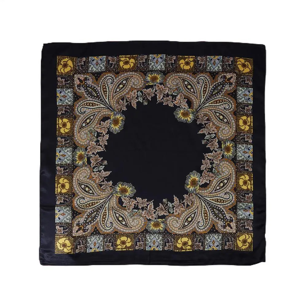 35" Vintage Faux Silk Square Scarf – Hair Bandana & Neckerchief
