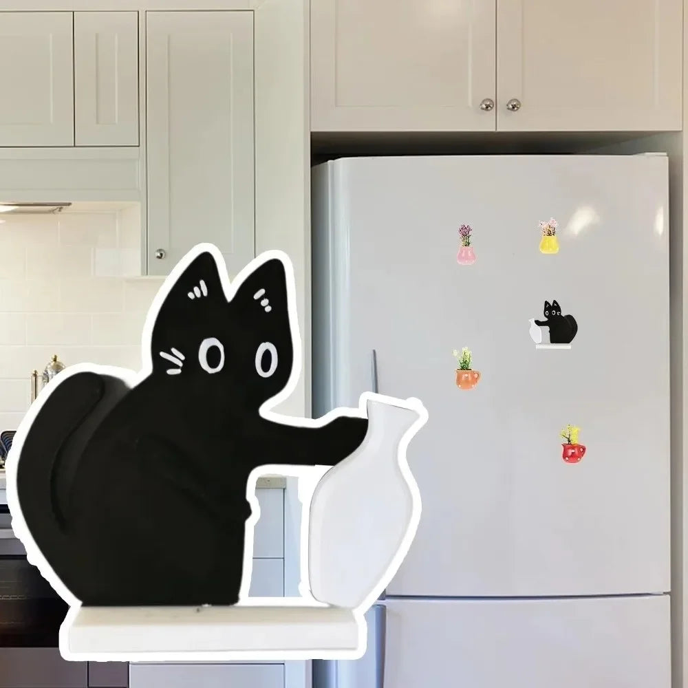 Acrylic Magnetic Black Cat Vase Ornament | Fridge & Desk Décor