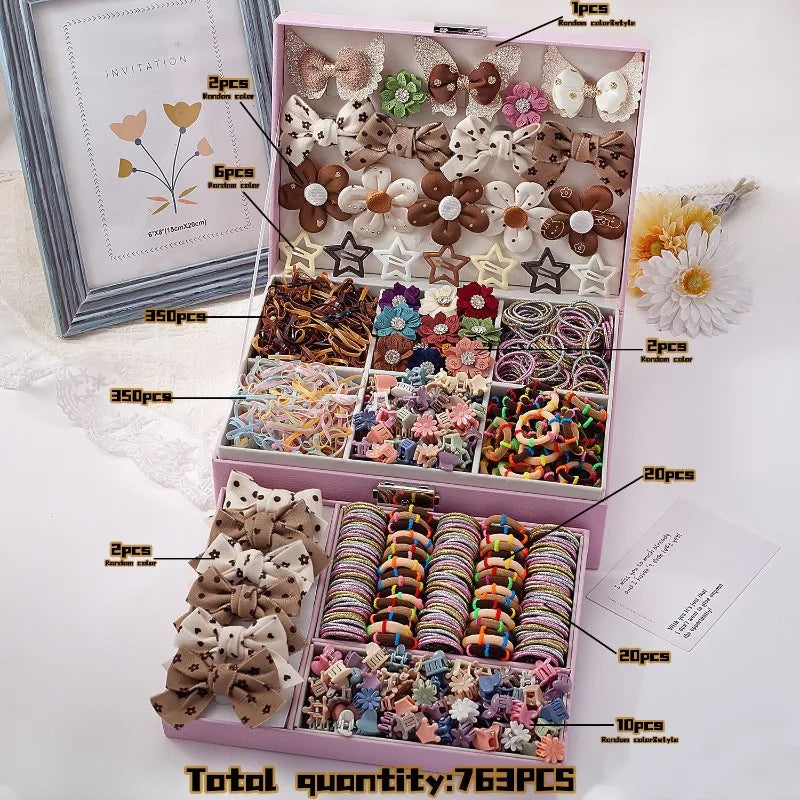 763-Piece Girls Hair Accessories Set – Bows, Clips & Ties