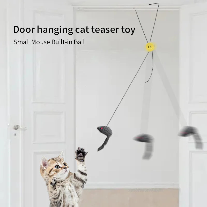 Interactive Hanging Door Cat Toy – Plush Mouse & Elastic Rope