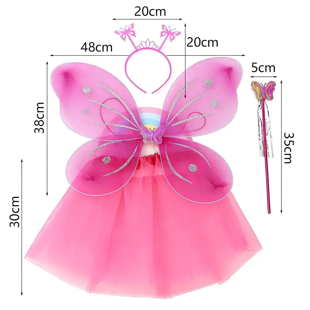 4-Piece Fairy Princess Costume Set – Wings, Wand, Skirt & Headband