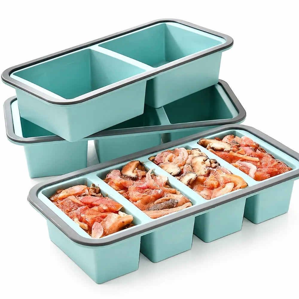 Silicone Freezer Tray with Lid – Large Ice Cube Meal Prep Mold