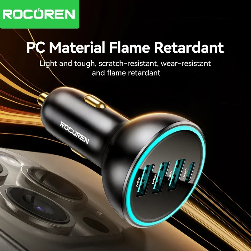 Rocoren 55W 4-Port USB-C Car Charger | QC3.0 Fast Charging