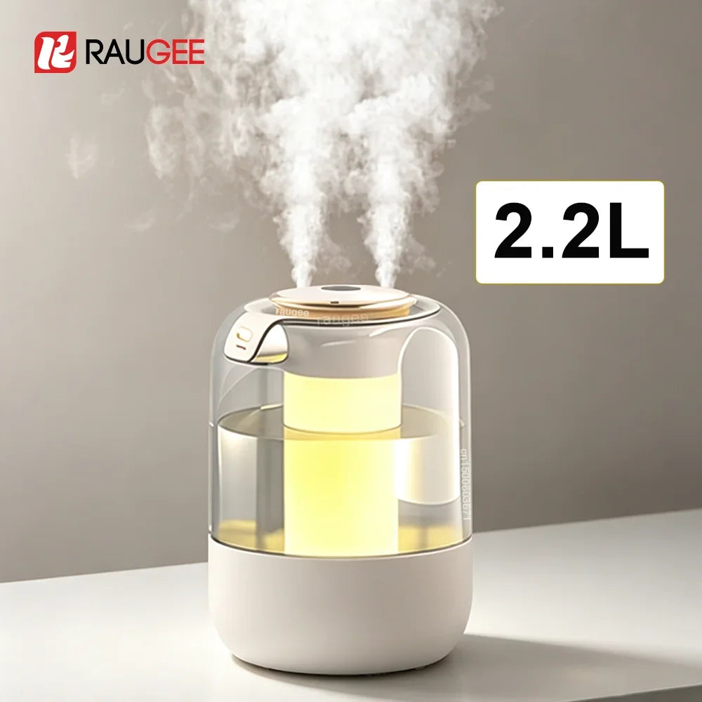 Raugee 2.2L USB Cool Mist Humidifier – Dual Spray & Night Light