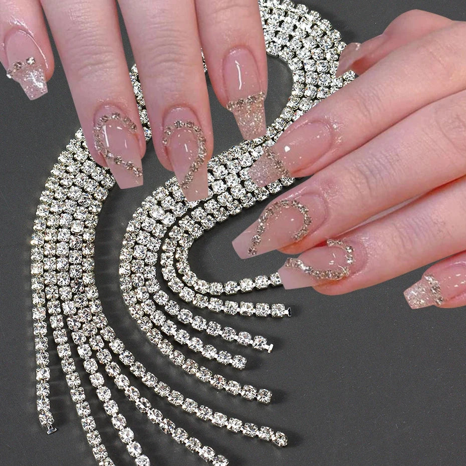Luxury Sparkling Silver Chain Nail Art Decoration | Diamond DIY