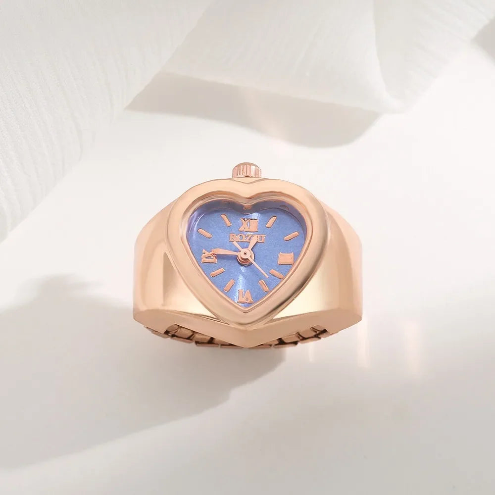 Retro Heart Shape Ring Watch – Stainless Steel Quartz Clock