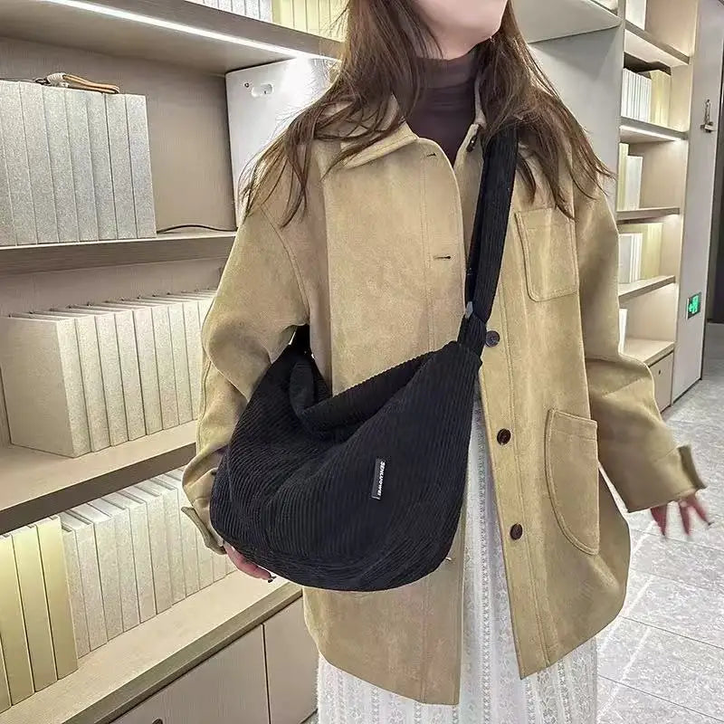 Japanese Corduroy Tote Bag – Large Shoulder & Crossbody Handbag