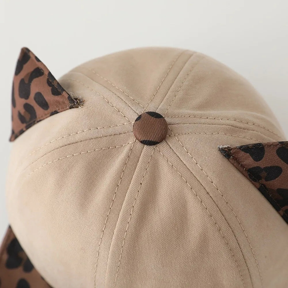 Toddler Cat Ear Baseball Hat – Leopard Print Sun Visor Cap