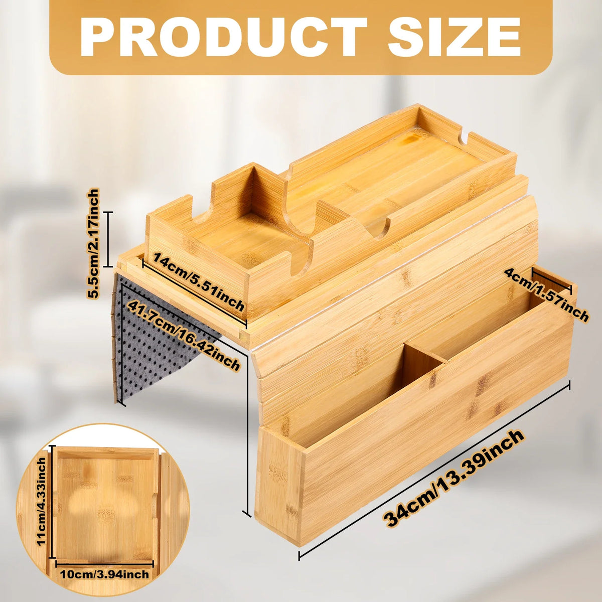 Wood & Bamboo Sofa Arm Tray – Folding Couch Cup Holder