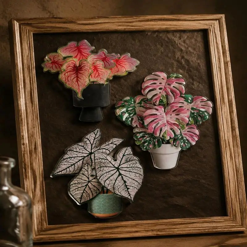 Rotatable Artificial Plant Fridge Magnet | Acrylic Tropical Decor