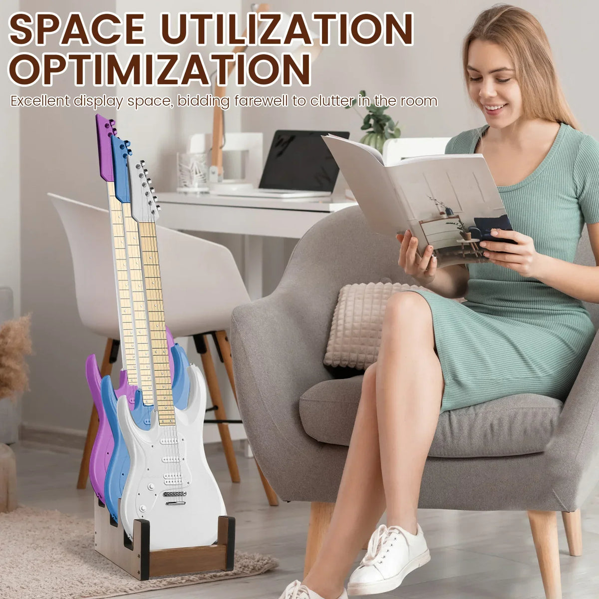 Willstar 3-Guitar Plywood Stand – Non-Slip Electric Bass Rack