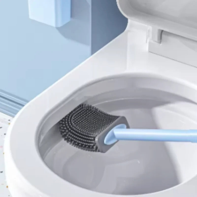 Silicone Toilet Brush & Wall-Mounted Holder Set | Flat Head