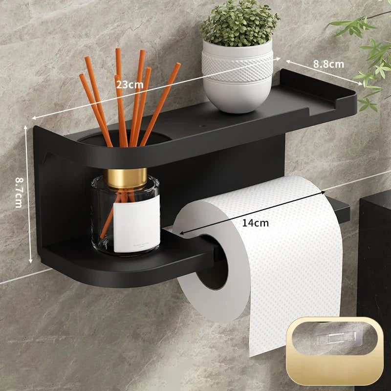 Wall-Mounted Toilet Paper Holder with Storage Shelf