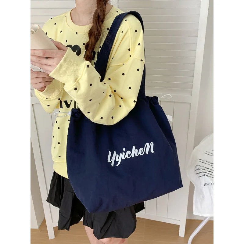 Women's Large Drawstring Nylon Tote Shoulder Bag | Casual
